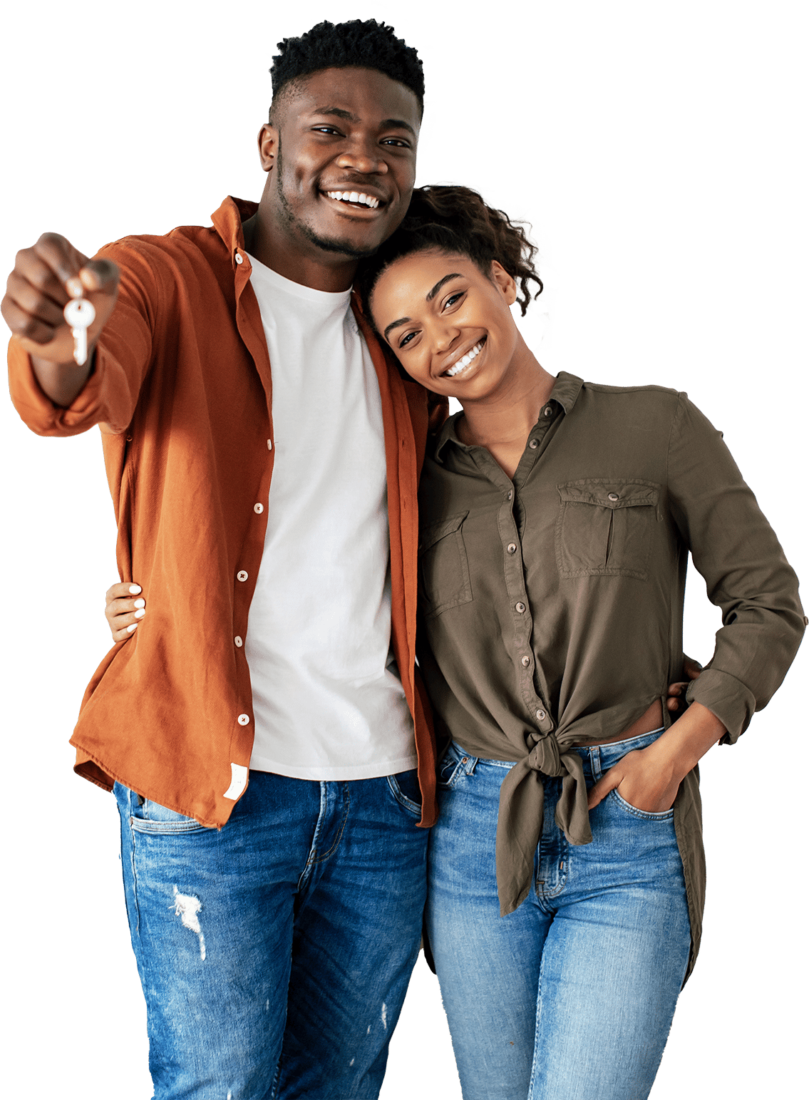 Two people holding a key